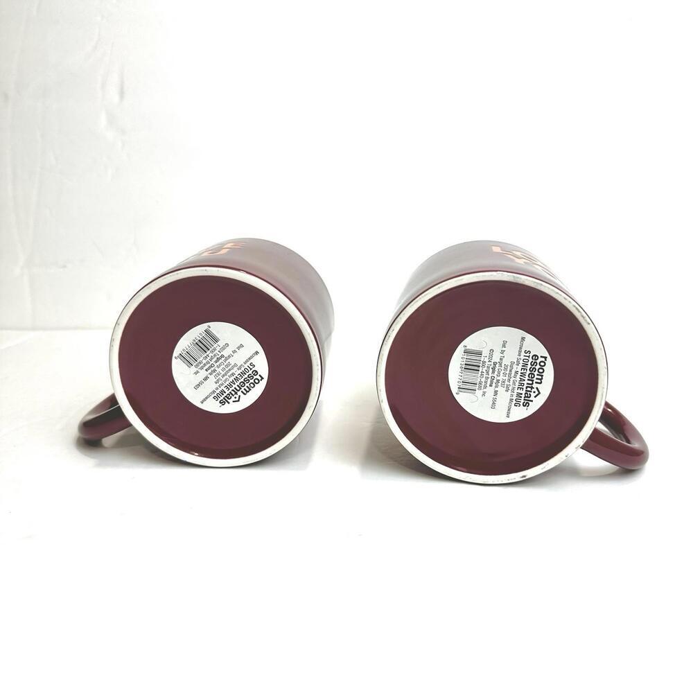 room essentials stoneware mug, “Love You”. Maroon With Orange Letters, Set Of 2 - Picture 4 of 7